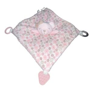 Dream Gro Pink Bear Lovey Plush Rattle Security Blanket Teether Sensory Toy